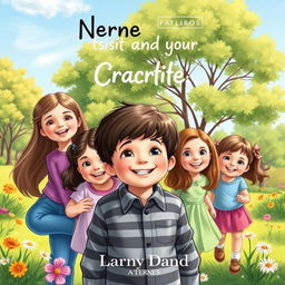 Create a novel cover featuring a young boy and several girls