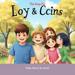 Create a novel cover featuring a young boy and several girls