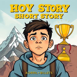 Create a cover for a short story about a boy who struggles in life to achieve greatness