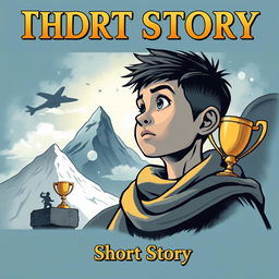 Create a cover for a short story about a boy who struggles in life to achieve greatness