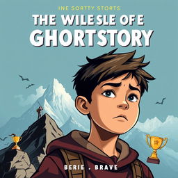 Create a cover for a short story about a boy who struggles in life to achieve greatness