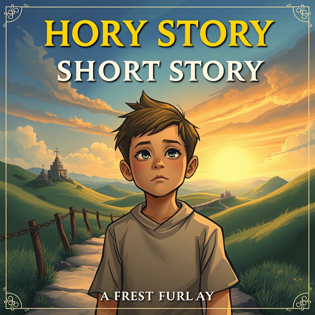 Create a cover for a short story about a boy who struggles in life to achieve greatness