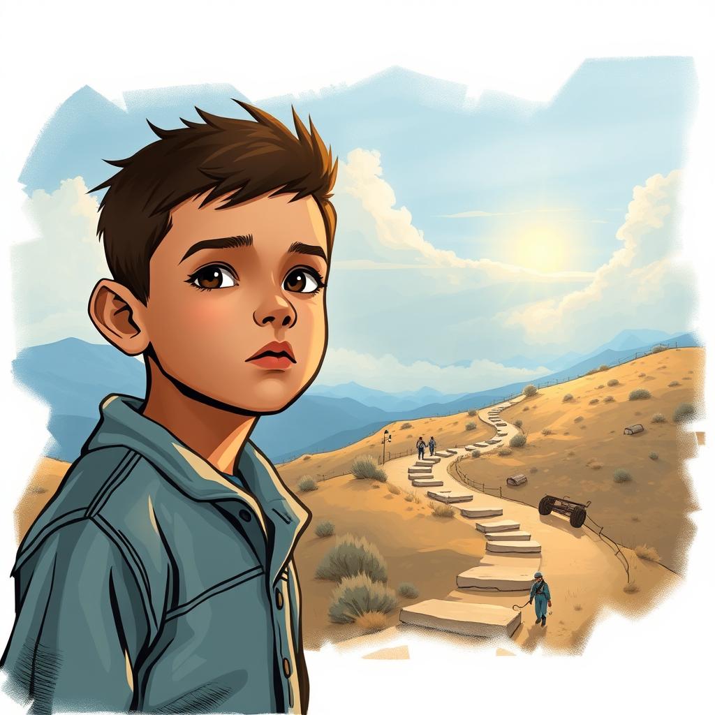 Create a cover for a short story about a boy who struggles in life to achieve greatness