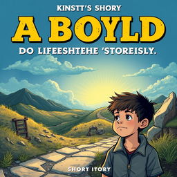 Create a cover for a short story about a boy who struggles in life to achieve greatness