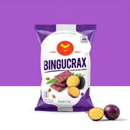 Create a product packaging design for the brand BINGUCRAX with a purple or white background