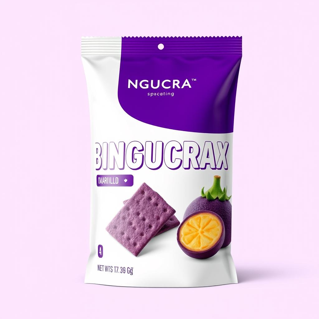 Create a product packaging design for the brand BINGUCRAX with a purple or white background