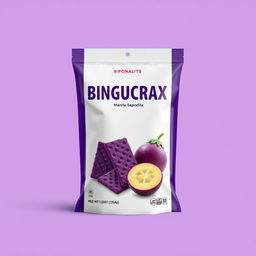 Create a product packaging design for the brand BINGUCRAX with a purple or white background