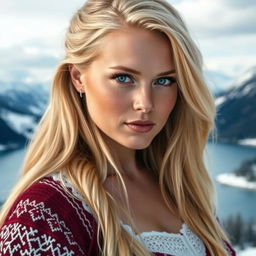 A portrait of an attractive Nordic woman with a sensual sight