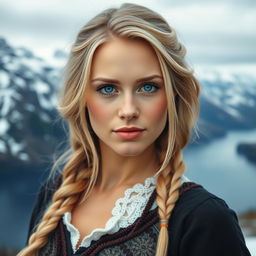 A portrait of an attractive Nordic woman with a sensual sight