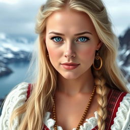 A portrait of an attractive Nordic woman with a sensual sight