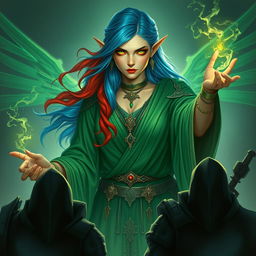 Depict a mystical high-elf sorceress exuding power and allure