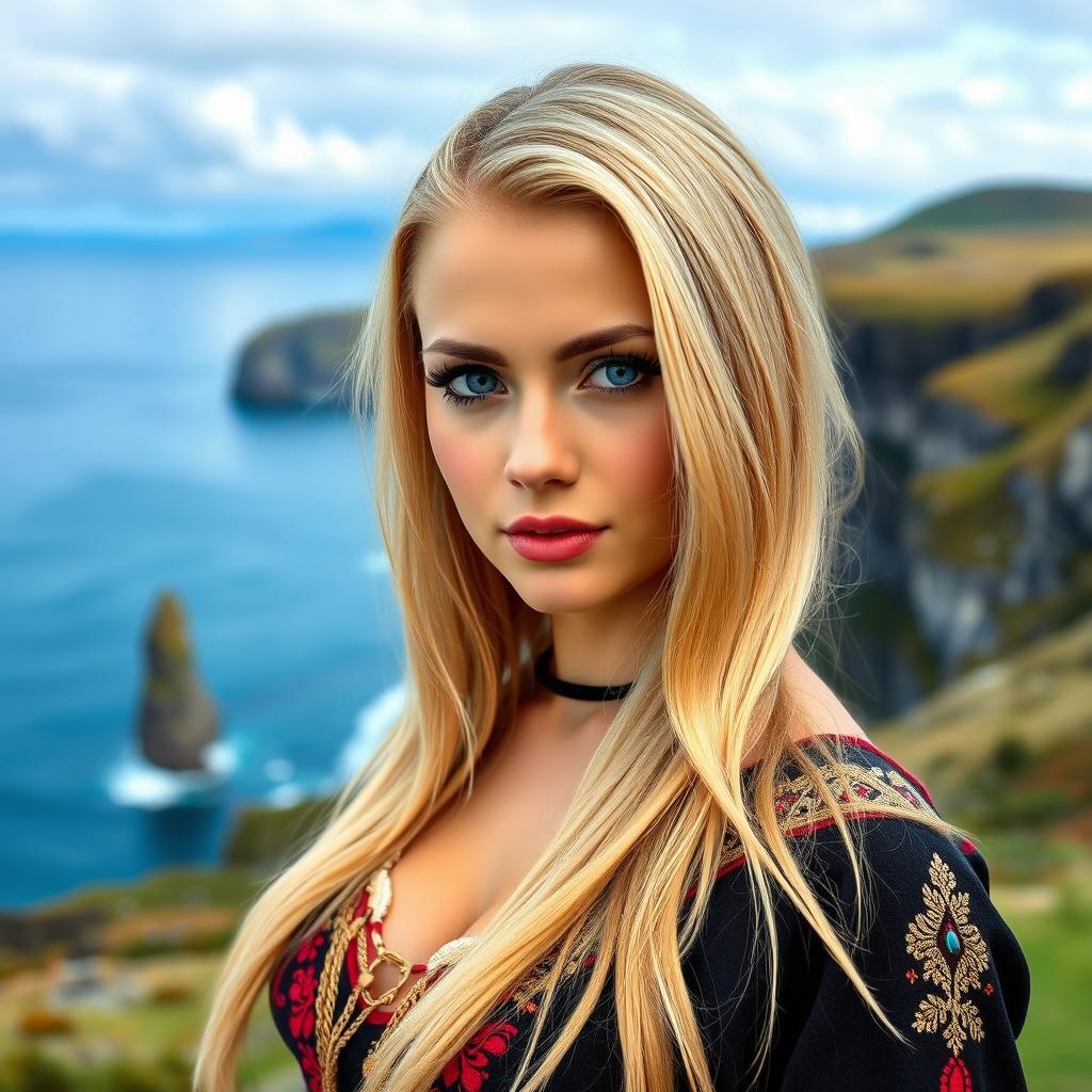 A portrait of an attractive Nordic woman from the Faroe Islands with a sensual sight