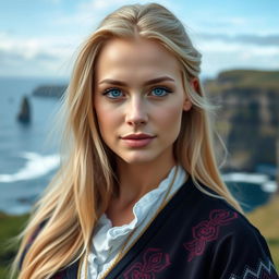 A portrait of an attractive Nordic woman from the Faroe Islands with a sensual sight