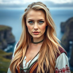 A portrait of an attractive Nordic woman from the Faroe Islands with a sensual sight