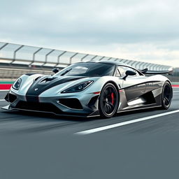 A supercar in the style of Koenigsegg, featuring sleek and aerodynamic design elements