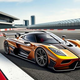 A supercar in the style of Koenigsegg, featuring sleek and aerodynamic design elements