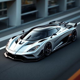 A supercar in the style of Koenigsegg, featuring sleek and aerodynamic design elements