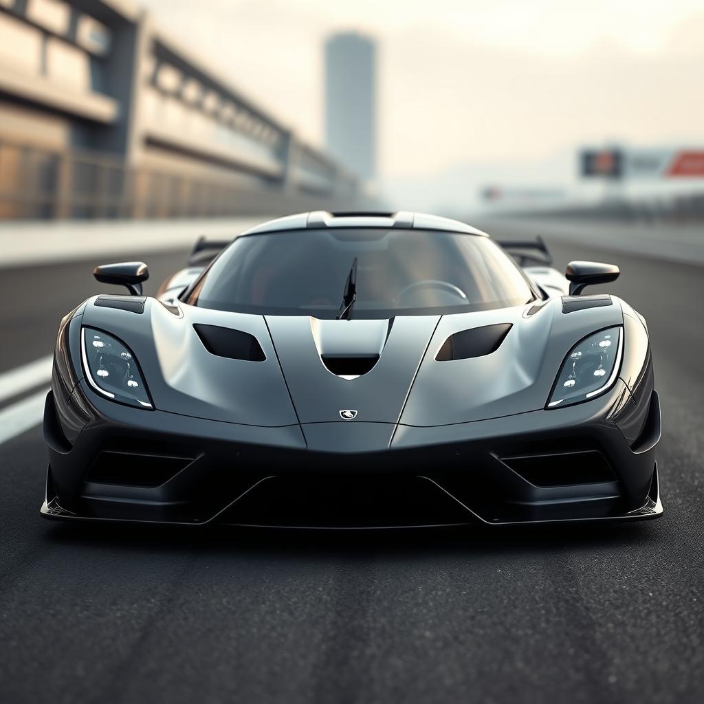 A supercar in the style of Koenigsegg, featuring sleek and aerodynamic design elements