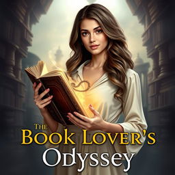 Create a realistic fantasy book cover for a novel titled 'The Book Lover's Odyssey