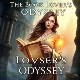 Create a realistic fantasy book cover for a novel titled 'The Book Lover's Odyssey