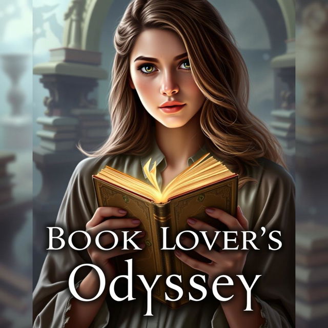 Create a realistic fantasy book cover for a novel titled 'The Book Lover's Odyssey