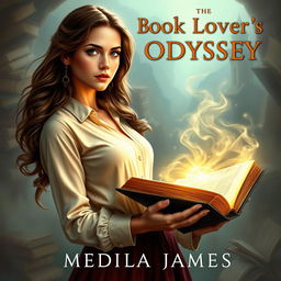 Create a realistic fantasy book cover for a novel titled 'The Book Lover's Odyssey