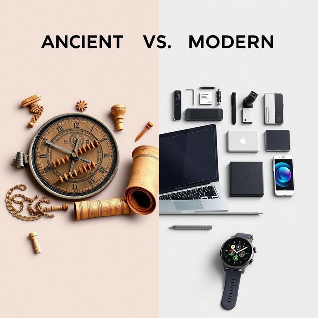 A thumbnail image depicting a comparison between ancient and modern technology