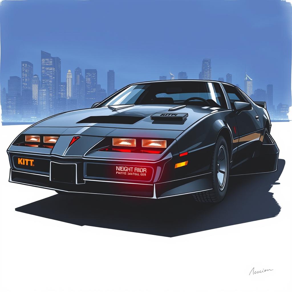 A detailed illustration of KITT, the iconic Pontiac Firebird from the TV show Knight Rider