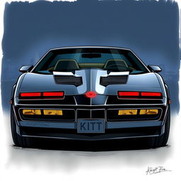 A detailed illustration of KITT, the iconic Pontiac Firebird from the TV show Knight Rider