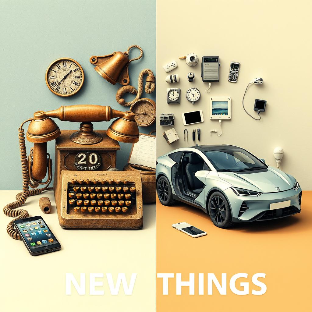 An artistic representation of old things versus new things