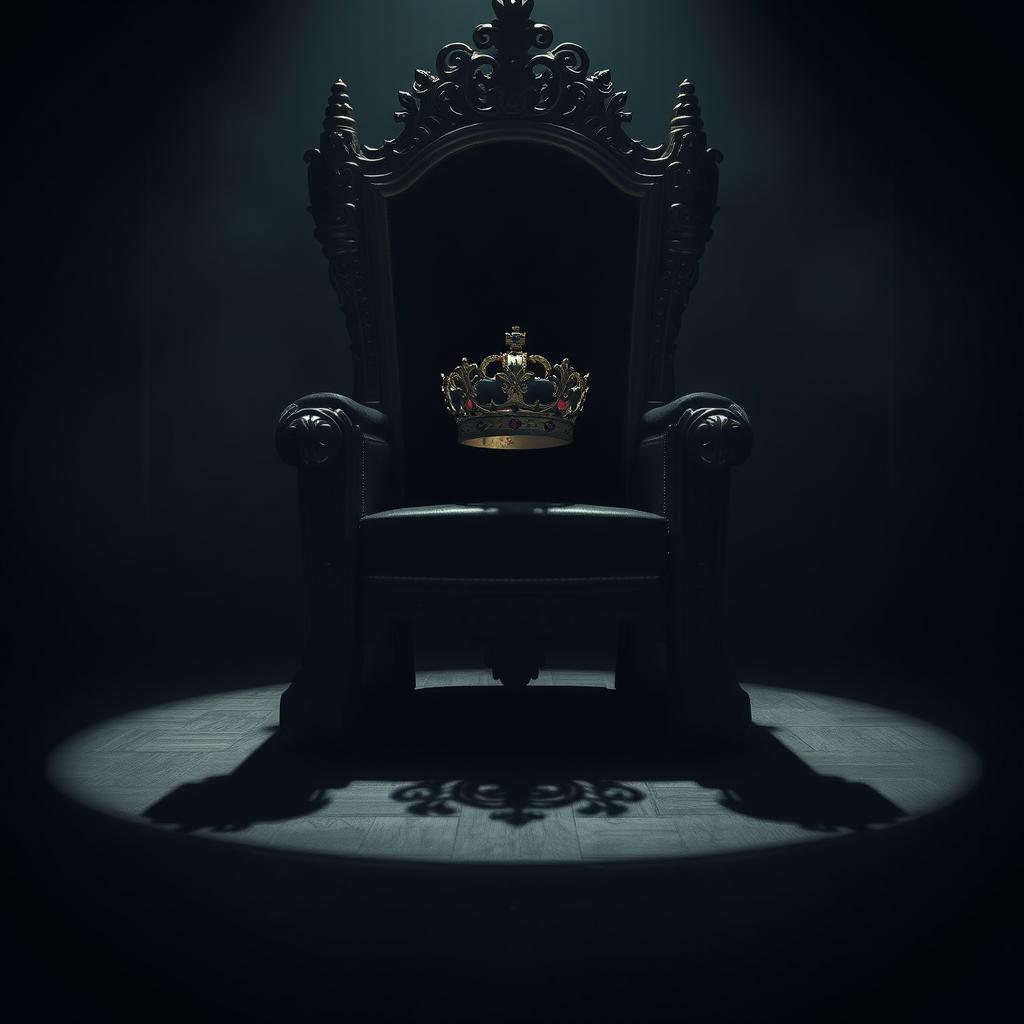 A majestic throne with a beautifully ornate crown sitting on the seat