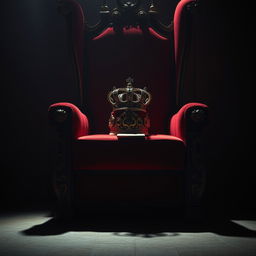 A majestic red throne with a beautifully ornate crown sitting on the seat