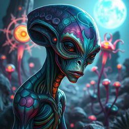 A detailed and imaginative depiction of an alien from another planet