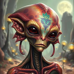 A detailed and imaginative depiction of an alien from another planet