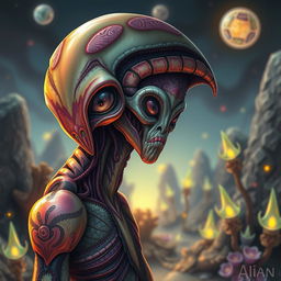 A detailed and imaginative depiction of an alien from another planet