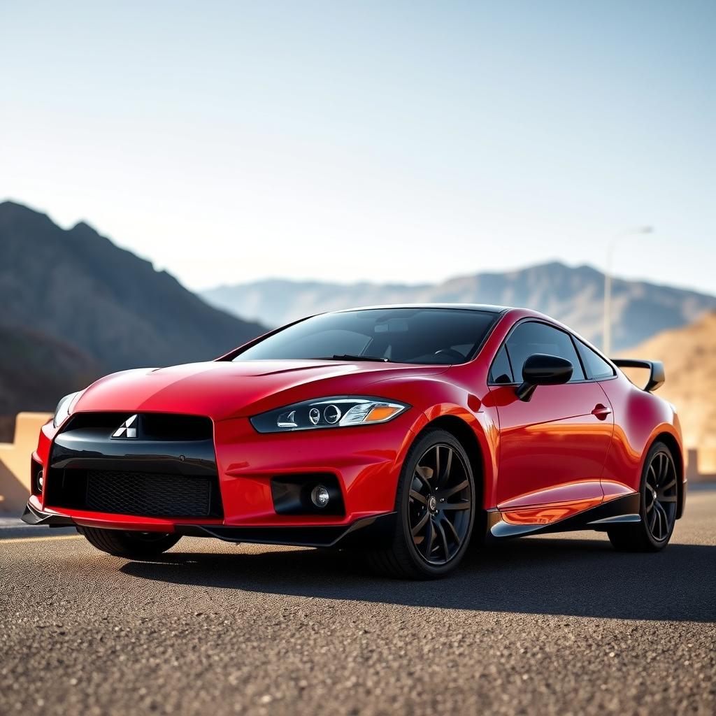 A sleek and stylish Mitsubishi Eclipse, showcasing its aerodynamic design and vibrant color under a clear sky