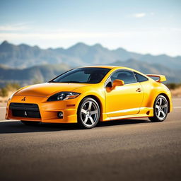 A sleek and stylish Mitsubishi Eclipse, showcasing its aerodynamic design and vibrant color under a clear sky