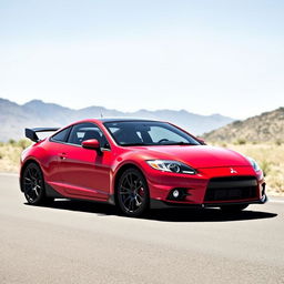 A sleek and stylish Mitsubishi Eclipse, showcasing its aerodynamic design and vibrant color under a clear sky