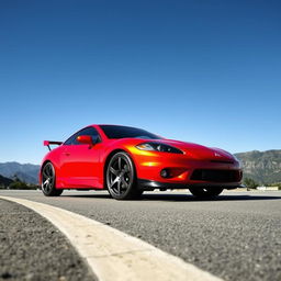 A sleek and stylish Mitsubishi Eclipse, showcasing its aerodynamic design and vibrant color under a clear sky