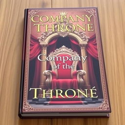 Create a book cover featuring a grand throne in the middle, adorned in red and gold