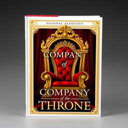 Create a book cover featuring a grand throne in the middle, adorned in red and gold