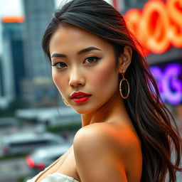 A beautiful Asian woman from Singapore with a captivating and sensual gaze