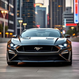 A sleek and futuristic 2025 Ford Mustang, showcasing a blend of modern design elements and the iconic features of the classic Mustang