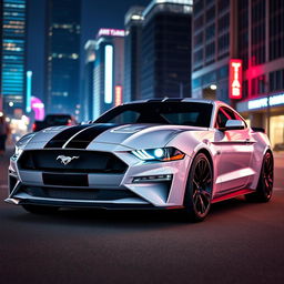 A sleek and futuristic 2025 Ford Mustang, showcasing a blend of modern design elements and the iconic features of the classic Mustang