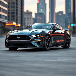 A sleek and futuristic 2025 Ford Mustang, showcasing a blend of modern design elements and the iconic features of the classic Mustang