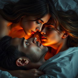 Create a highly detailed photorealistic image of a couple with eyes open, looking deeply into each other's eyes