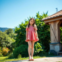 A beautiful girl wearing stockings, standing in a picturesque setting