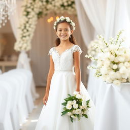 A beautiful girl named Azalea wearing a full white dress for her marriage