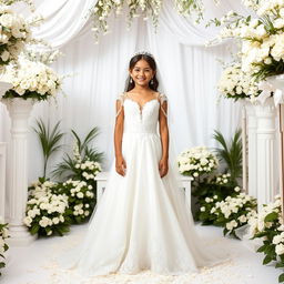 A beautiful girl named Azalea wearing a full white dress for her marriage