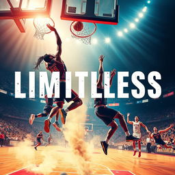 Create a movie poster for a film titled 'LIMITLESS' that centers around basketball